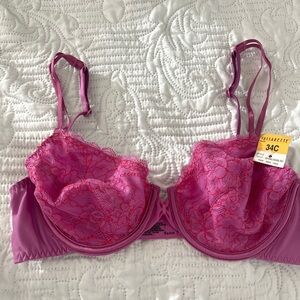 NWT VASSARETTE DEMI UNPADDED PINK LACE BRA 34C